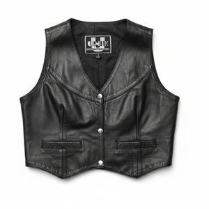 Vtg 90's Ink International Black Leather Vest Biker Gothic Rocker Moto! S